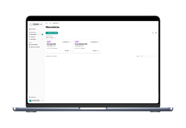 STREAM Cloud Dashboard für Warenkörbe und Logistik-Monitoring im Krankenhaus